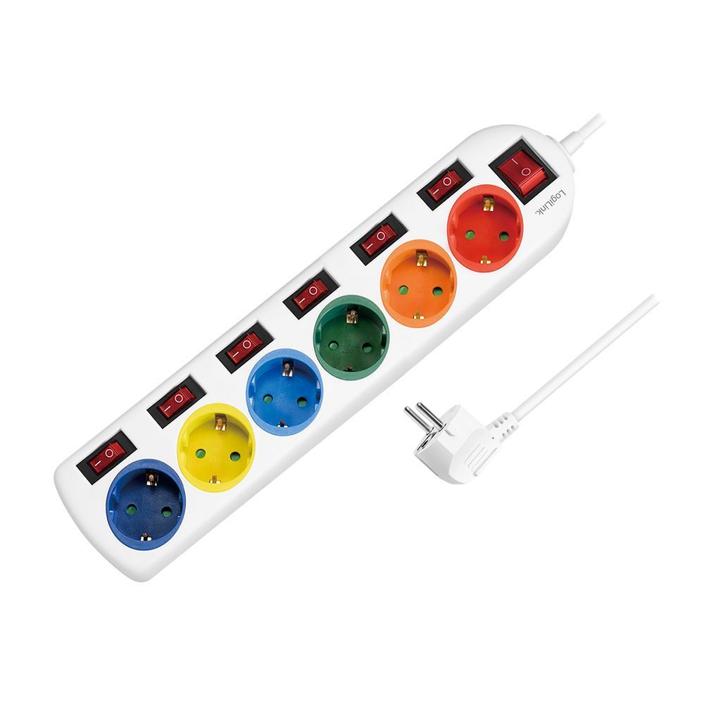 Logilink Hálózati Elosztó Kapcsolóval 6DIN 1,5m Multicolor