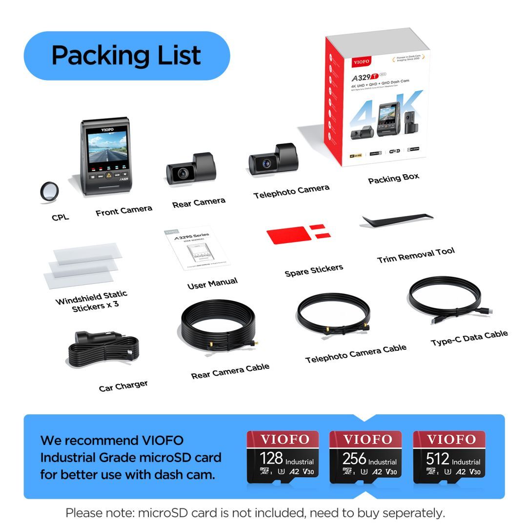 VIOFO A329T 3CH Dash Cam Black VIOFO A329T 3CH Dash Cam Black