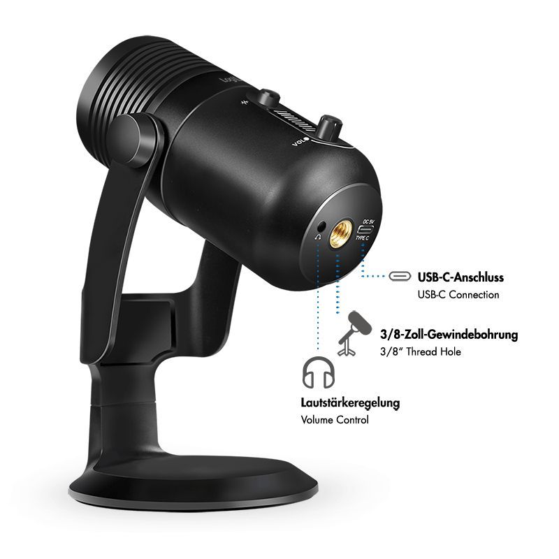Logilink Microphone Cardioid NRC 192kHz@24bit RGB Light Streaming Podcast Studio Black