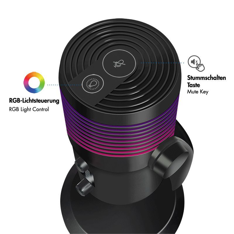 Logilink Microphone Cardioid NRC 192kHz@24bit RGB Light Streaming Podcast Studio Black