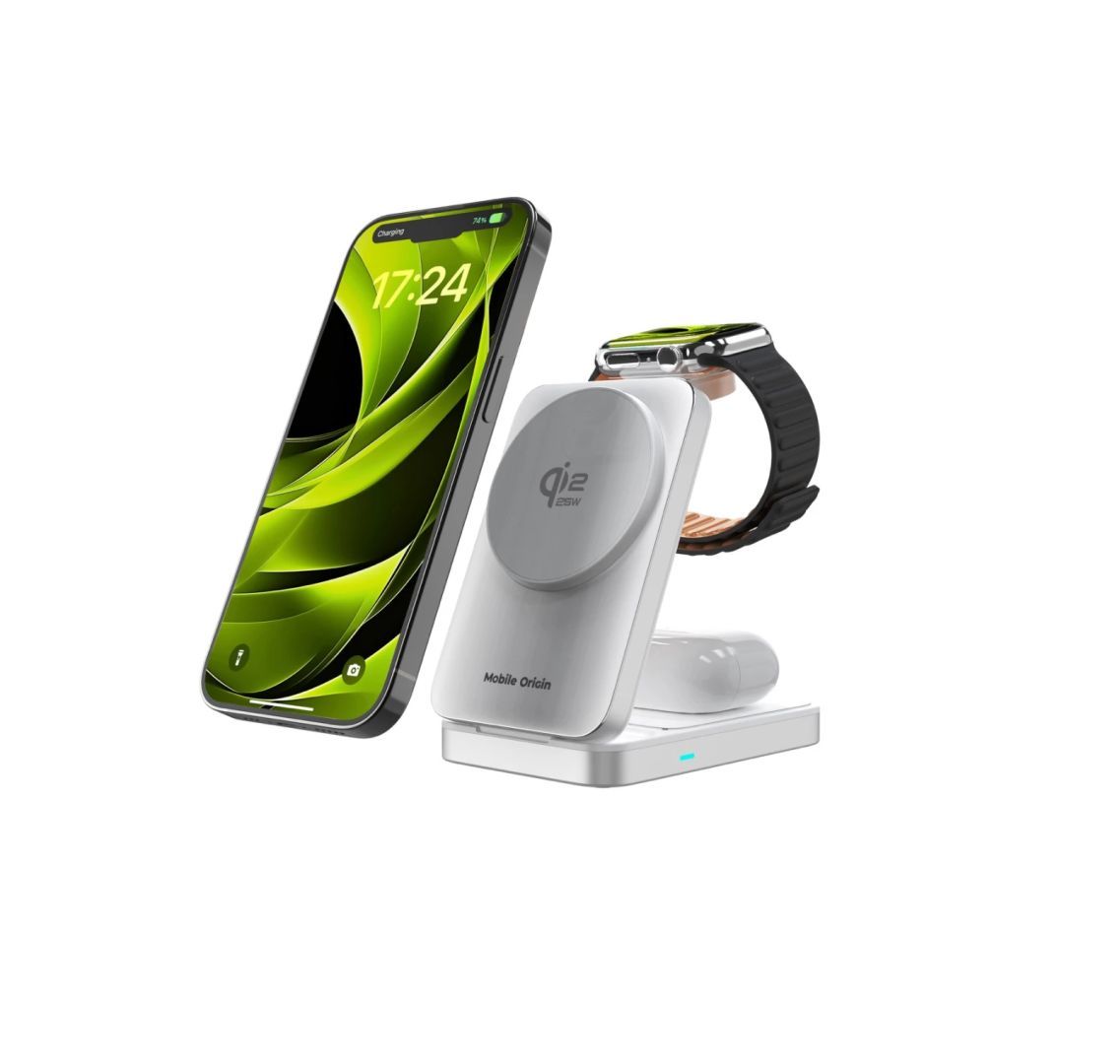 Mobile Origin 3in1 Qi2 MagSafe Compatible Foldable Charging Stand 25W PW35 Silver Mobile Origin 3in1 Qi2 MagSafe Compatible Foldable Charging Stand 25W PW35 Silver