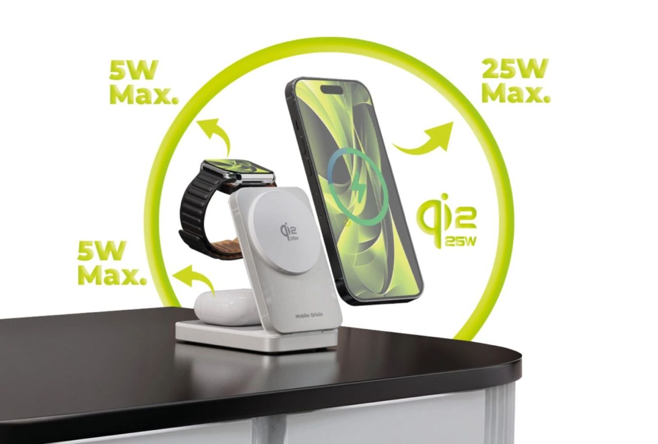 Mobile Origin 3in1 Qi2 MagSafe Compatible Foldable Charging Stand 25W PW35 Silver Mobile Origin 3in1 Qi2 MagSafe Compatible Foldable Charging Stand 25W PW35 Silver