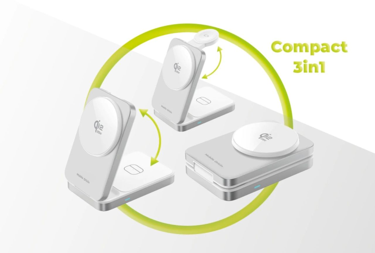 Mobile Origin 3in1 Qi2 MagSafe Compatible Foldable Charging Stand 25W PW35 Silver Mobile Origin 3in1 Qi2 MagSafe Compatible Foldable Charging Stand 25W PW35 Silver