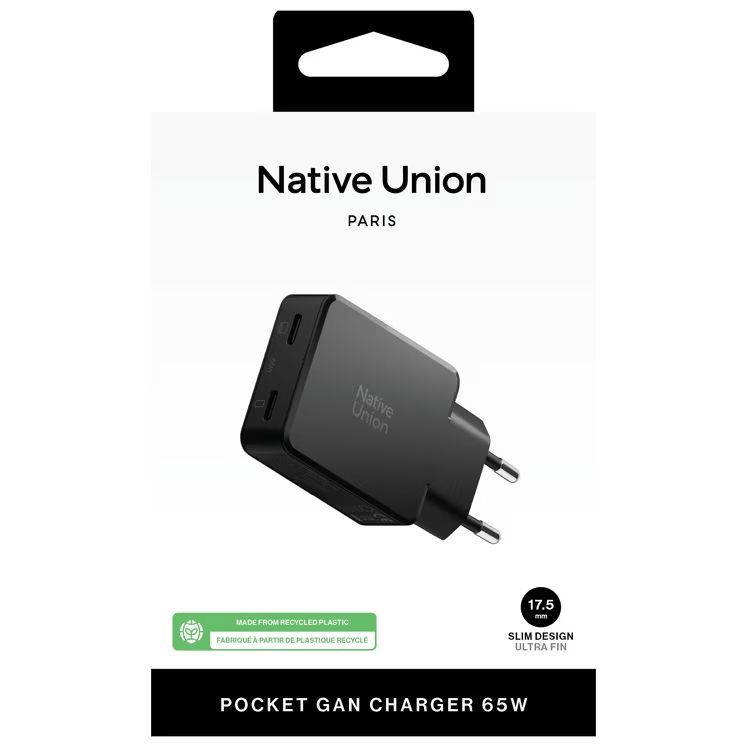 Native Union Pocket GaN Charger 2xUSB-C PD 65W Black Native Union Pocket GaN Charger 2xUSB-C PD 65W Black