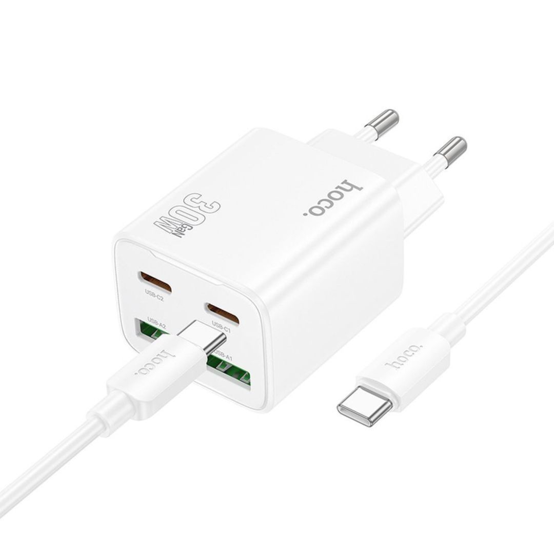 Hoco N56 Fundador 2xUSB-C 2xUSB-A 30W Charger with Cable White Hoco N56 Fundador 2xUSB-C 2xUSB-A 30W Charger with Cable White