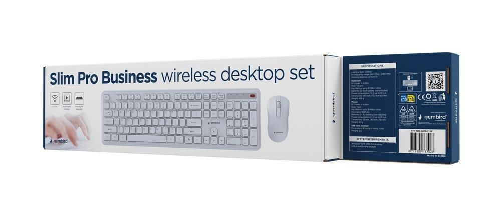 Gembird KBS-WPS-01 Slim Pro Business Wireless Keyboard Combo White US