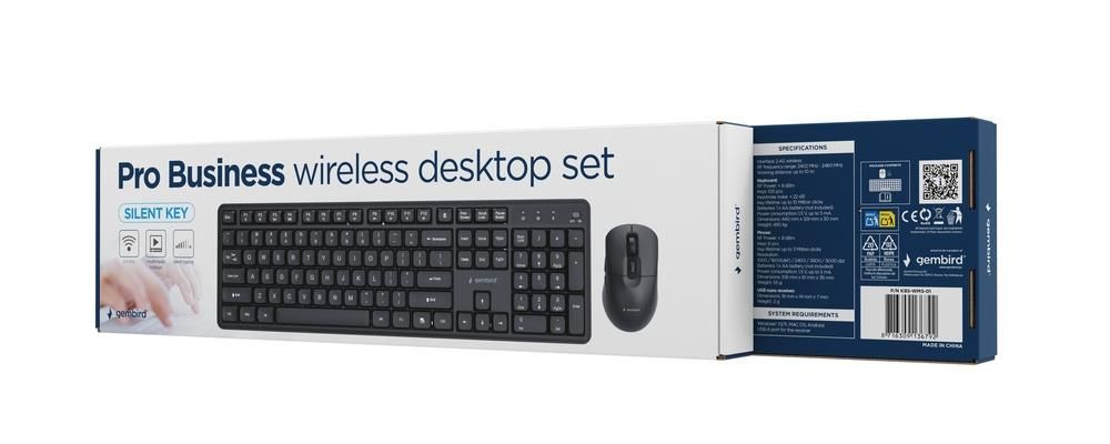 Gembird KBS-WMS-01 Silent Key Pro Business Wireless Keyboard Combo Black US