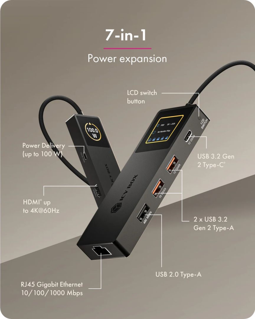 Raidsonic Spade Dock 4038 7-in-1 DockingStation with LCD-Display and PD 100 W Raidsonic Spade Dock 4038 7-in-1 DockingStation with LCD-Display and PD 100 W