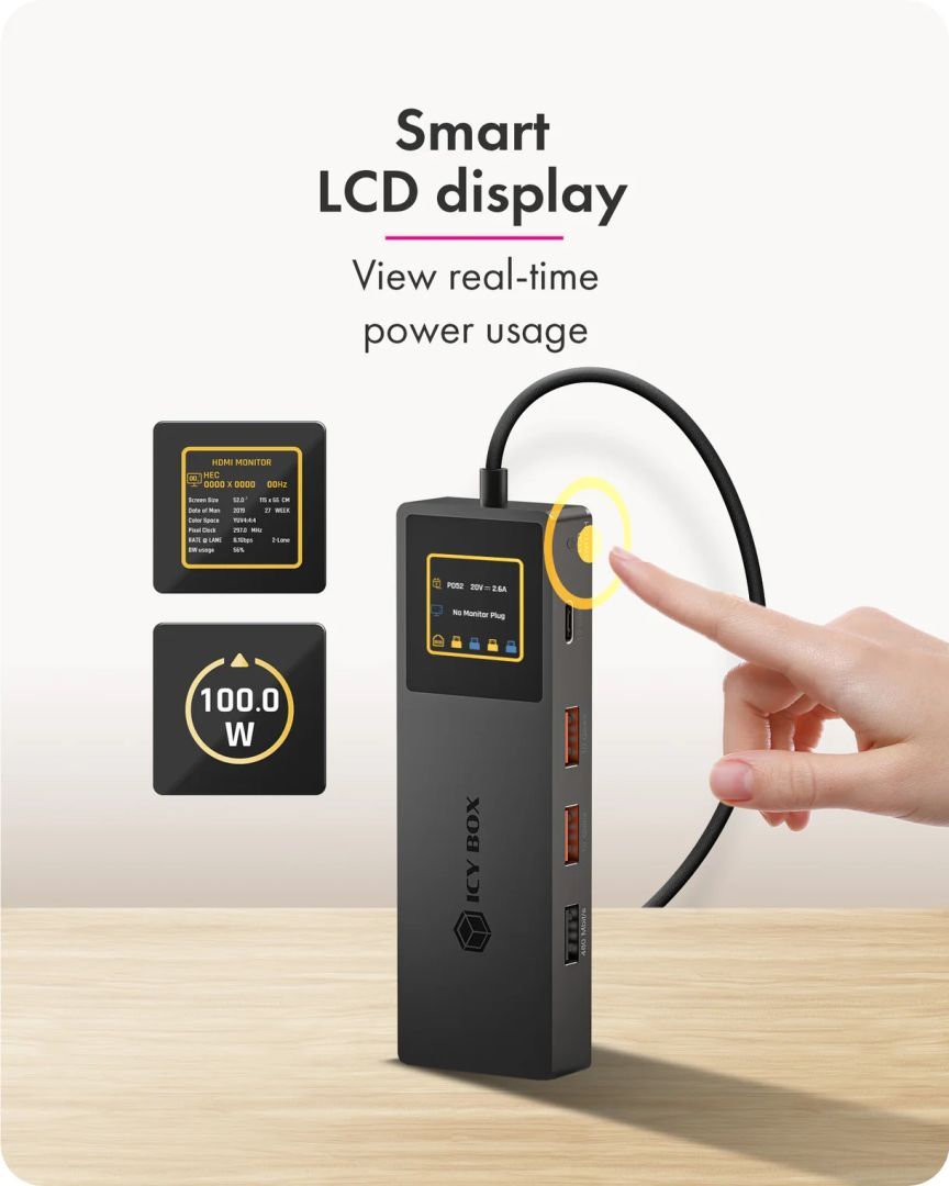 Raidsonic Spade Dock 4038 7-in-1 DockingStation with LCD-Display and PD 100 W Raidsonic Spade Dock 4038 7-in-1 DockingStation with LCD-Display and PD 100 W