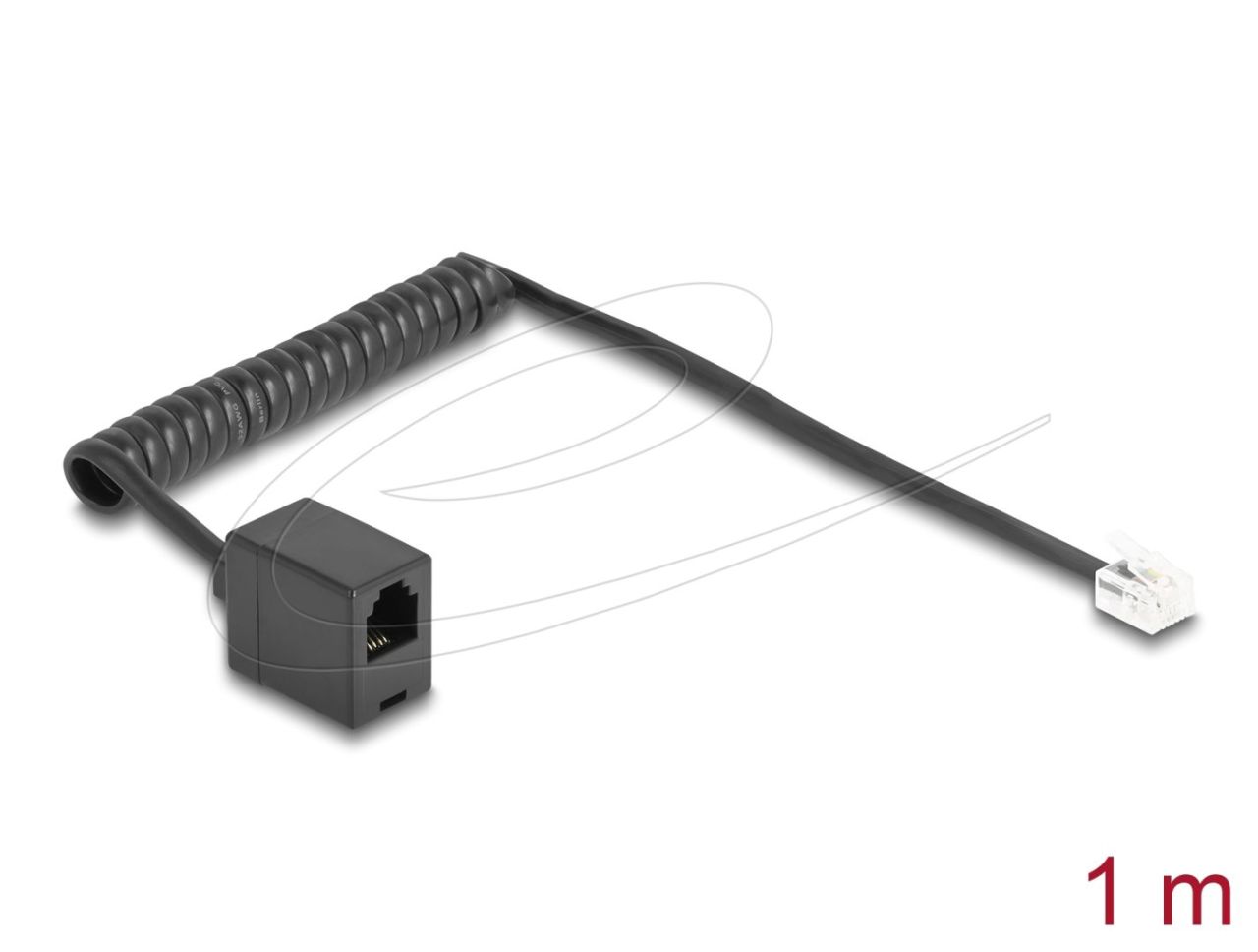 DeLock Telephone Cable / Coiled Cable RJ11 plug to RJ11 jack 1m Black DeLock Telephone Cable / Coiled Cable RJ11 plug to RJ11 jack 1m Black