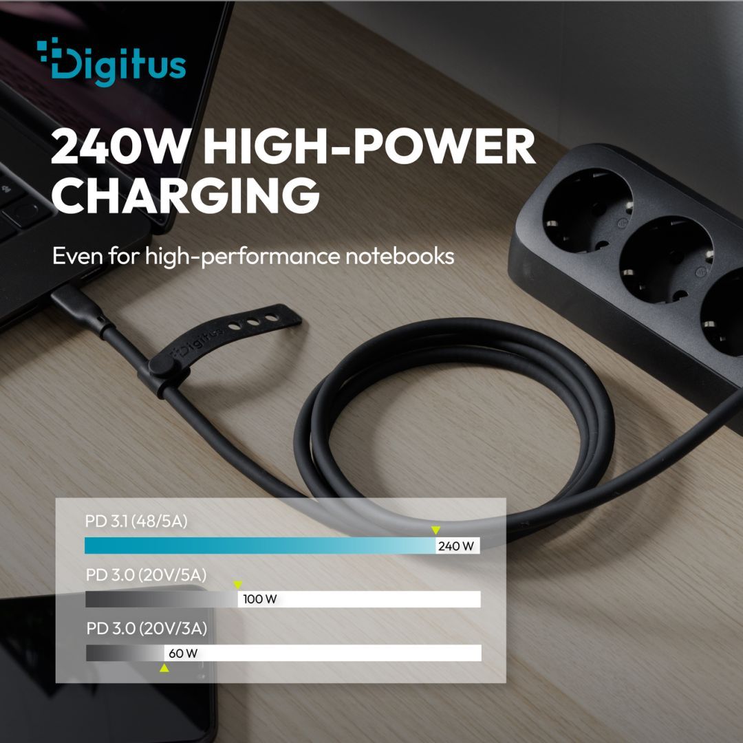 Digitus USB Silicone connection USB-C - USB-C cable 1,5m Black