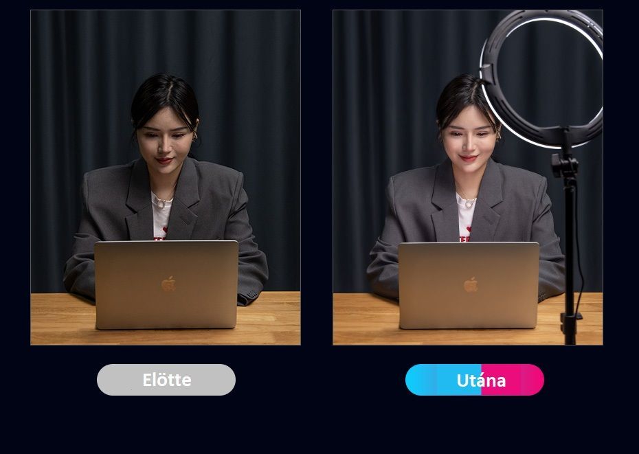 Ulanzi K15 RGB gyűrűs lámpa állvánnyal 1 db hajlítható hattyúnyakkal és telefontartóval