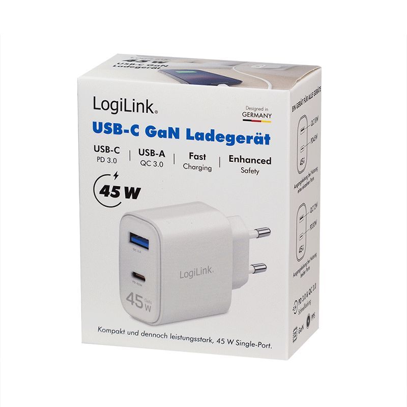 Logilink USB-A/C charger 45W White Logilink USB-A/C charger 45W White
