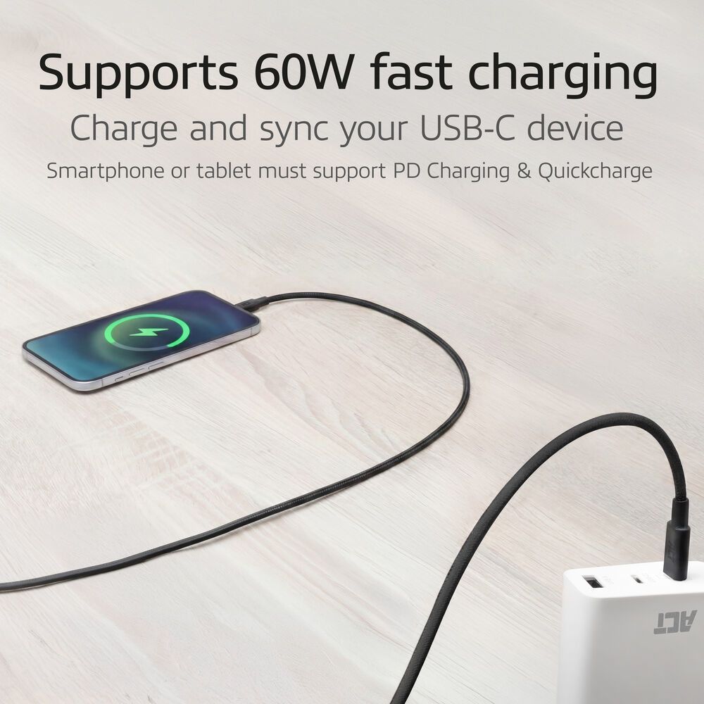 ACT USB 2.0 60W charging/data cable USB-C to USB-C 2m Black