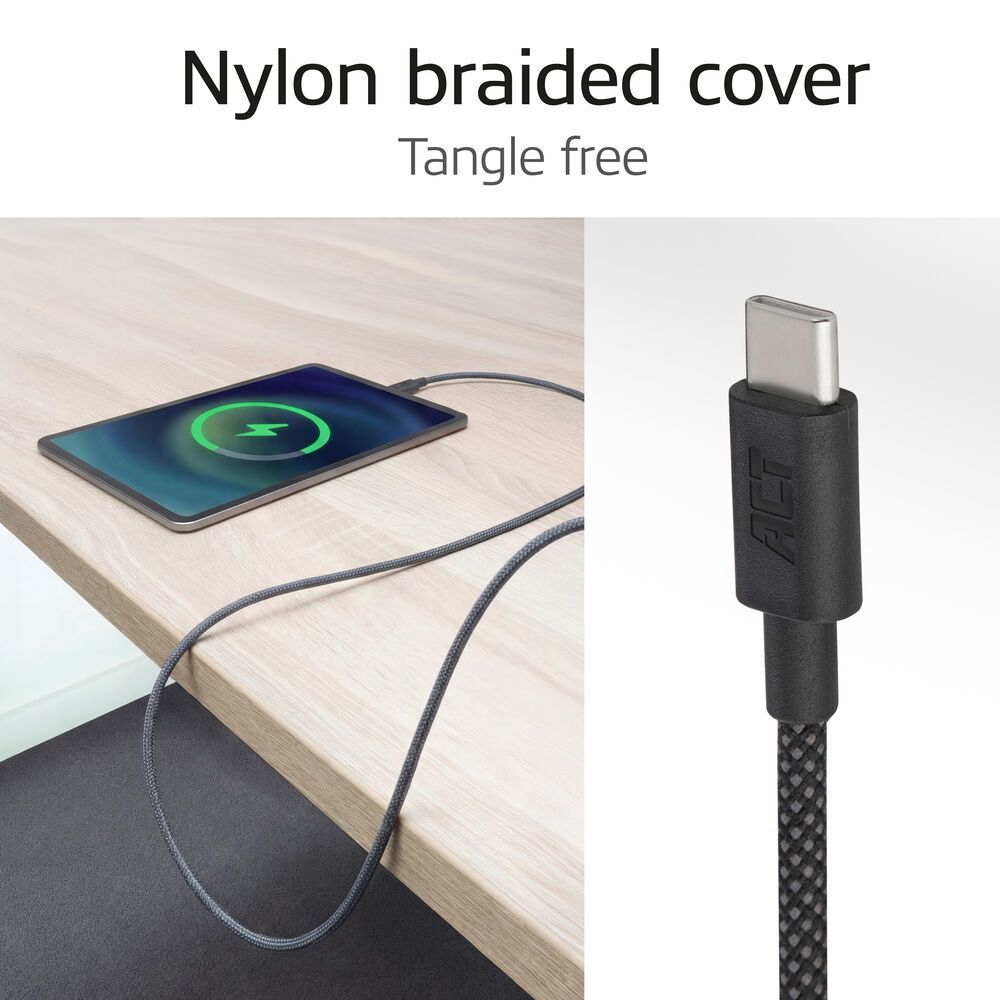 ACT USB 2.0 60W charging/data cable USB-C to USB-C 1m Black