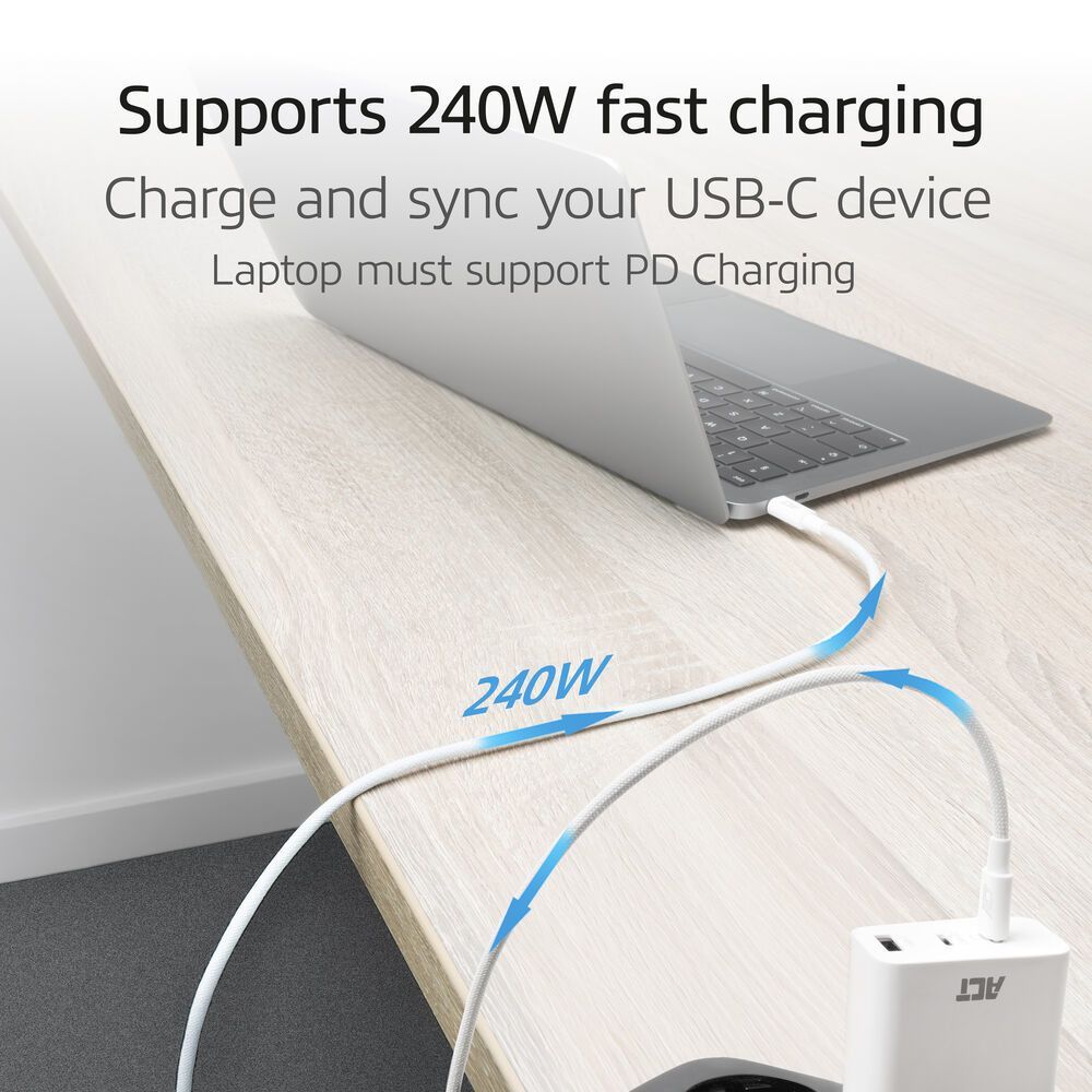 ACT USB 2.0 240W charging/data cable USB-C to USB-C 2m White