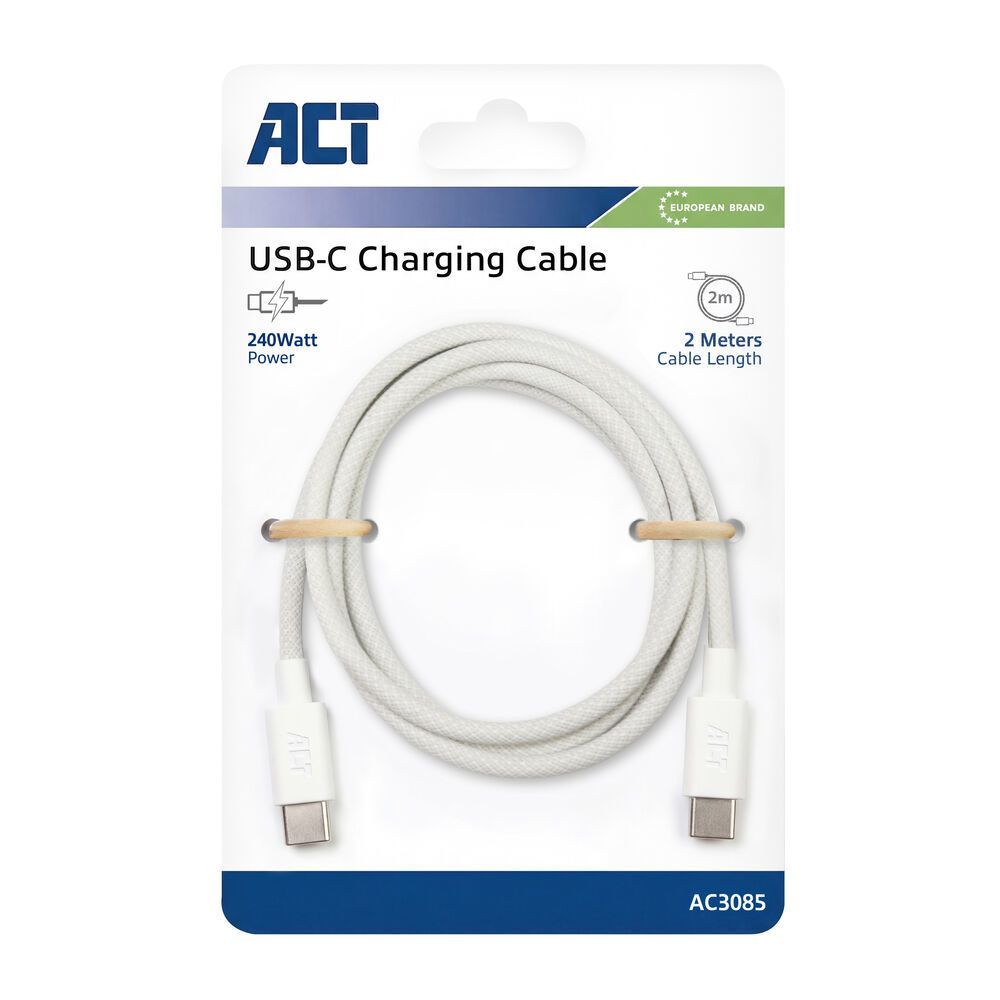ACT USB 2.0 240W charging/data cable USB-C to USB-C 2m White