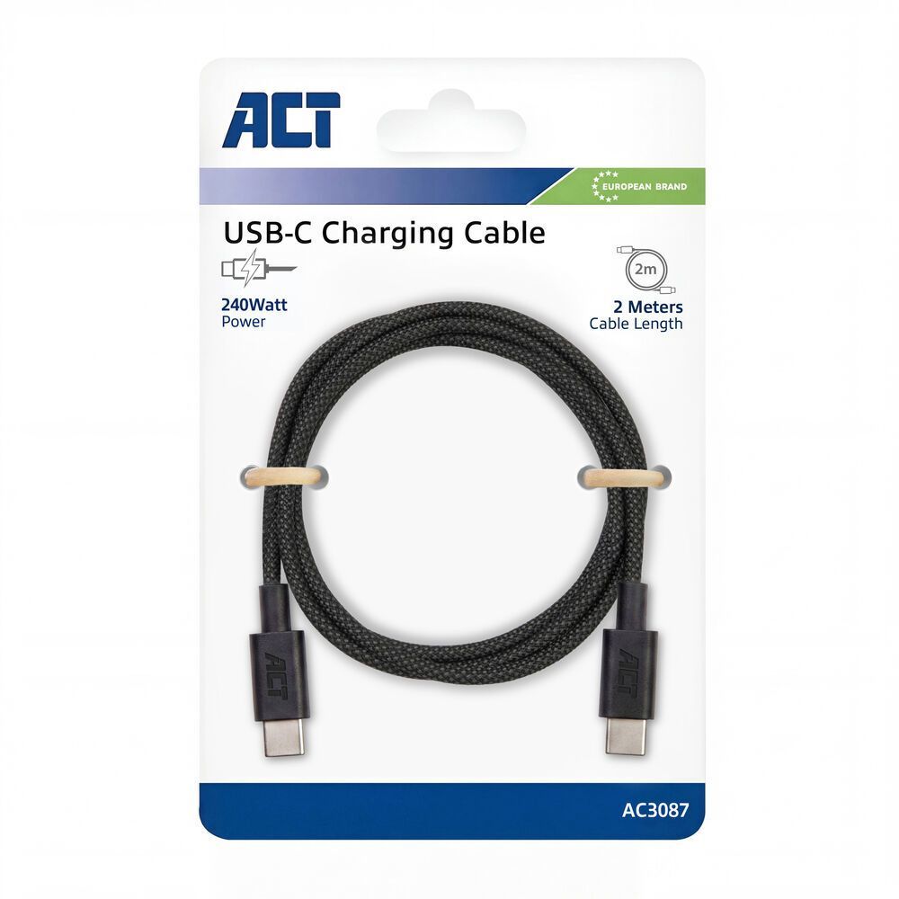 ACT USB 2.0 240W charging/data cable USB-C to USB-C 2m Black