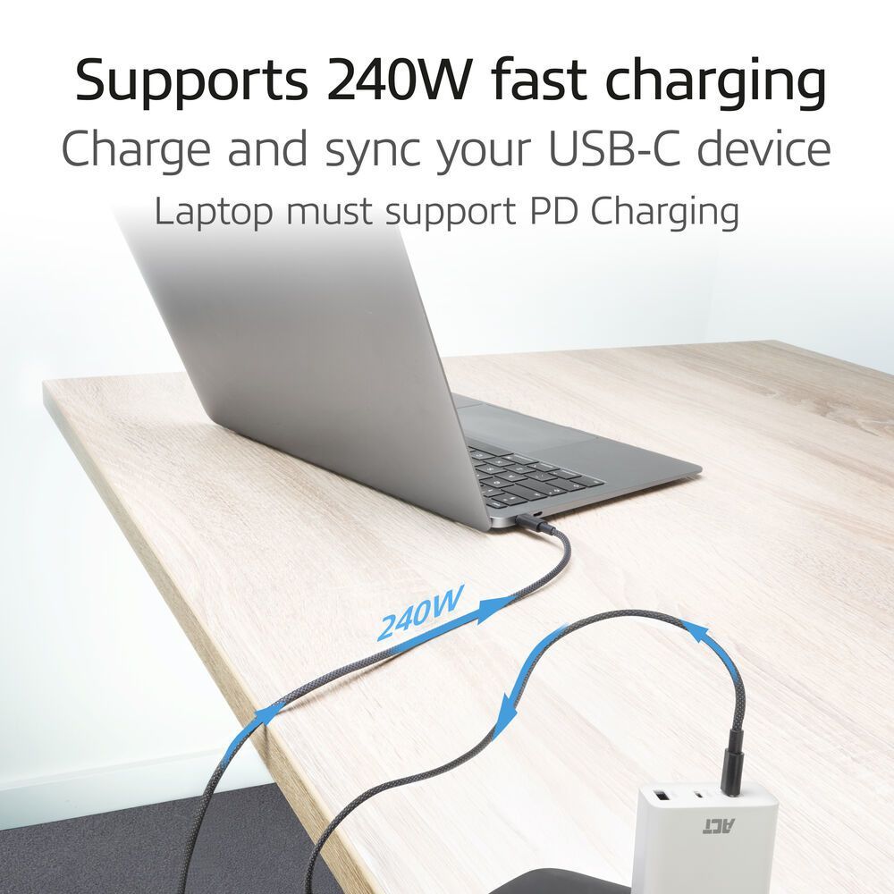 ACT USB 2.0 240W charging/data cable USB-C to USB-C 1m Black