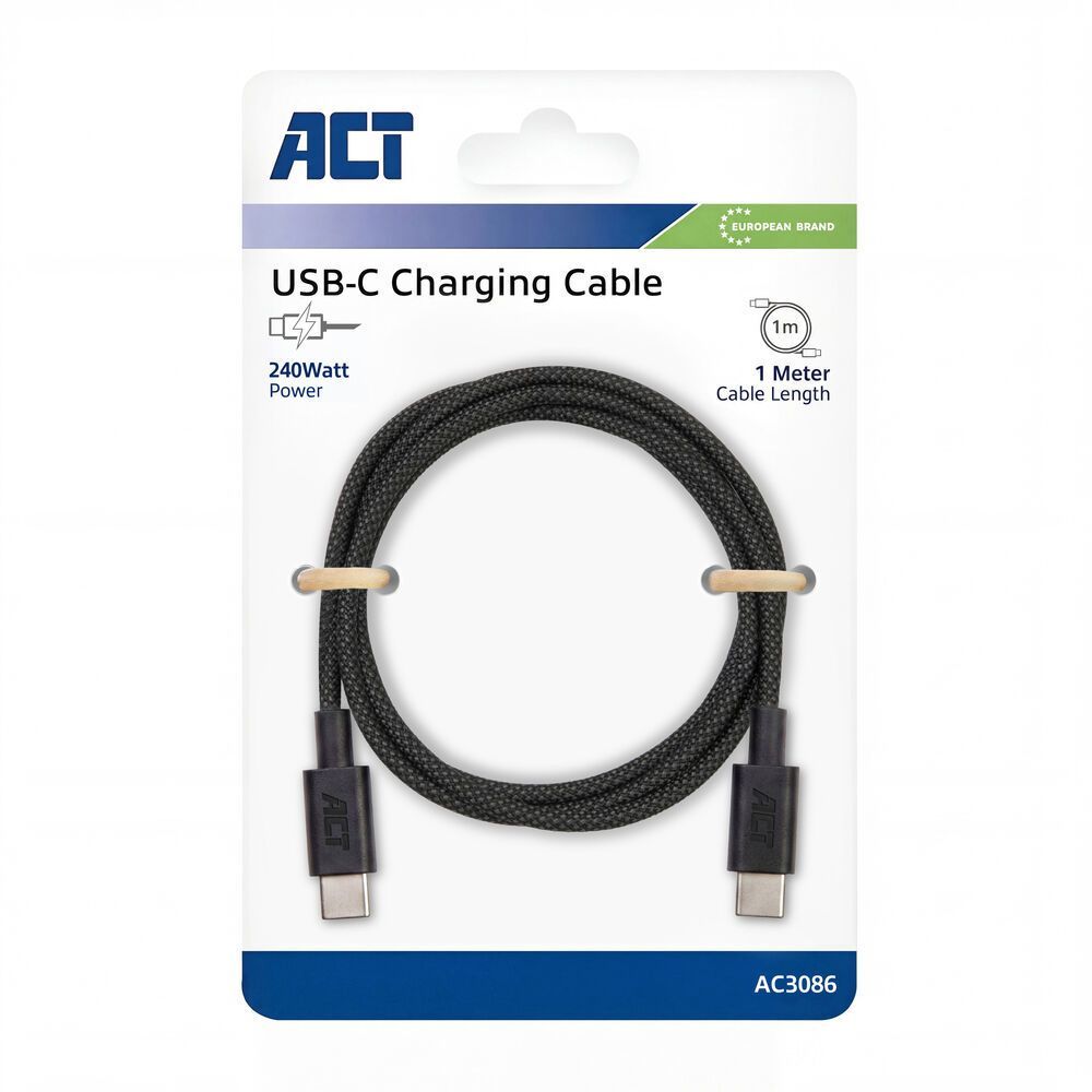 ACT USB 2.0 240W charging/data cable USB-C to USB-C 1m Black