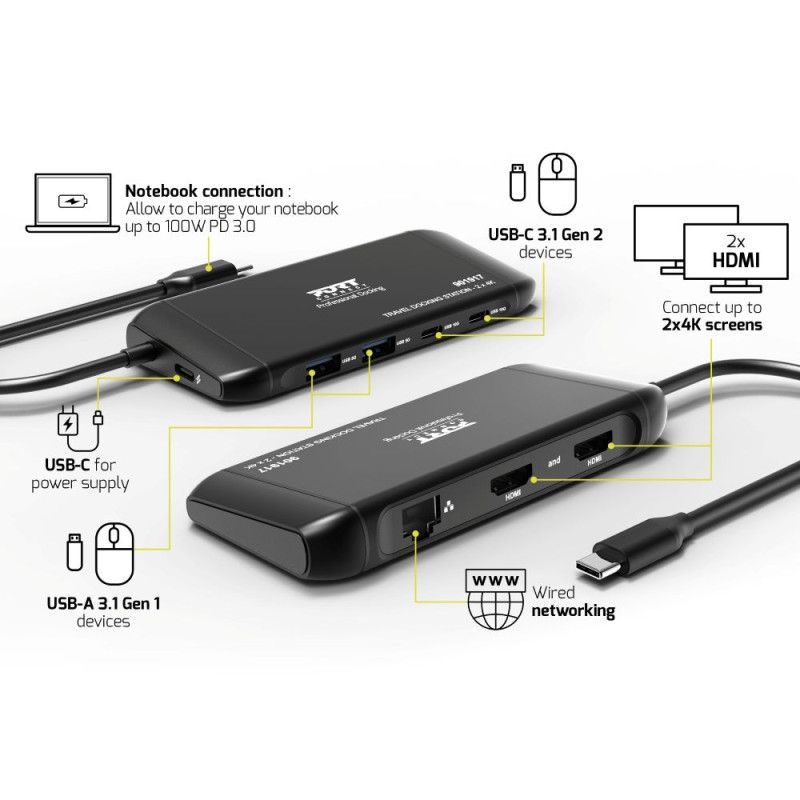 Port Designs 7in1 Mobile Docking Station 2x4K USB-C 100W Black