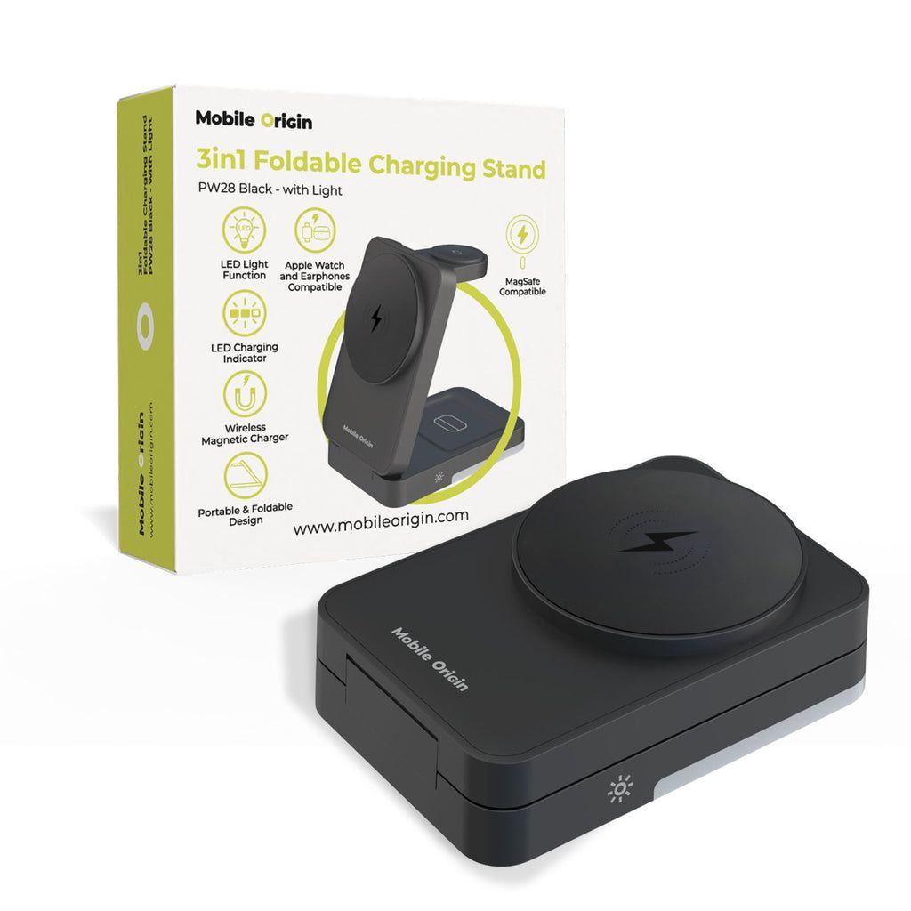 Mobile Origin 3in1 Foldable Charging Stand with light PW28 Black Mobile Origin 3in1 Foldable Charging Stand with light PW28 Black