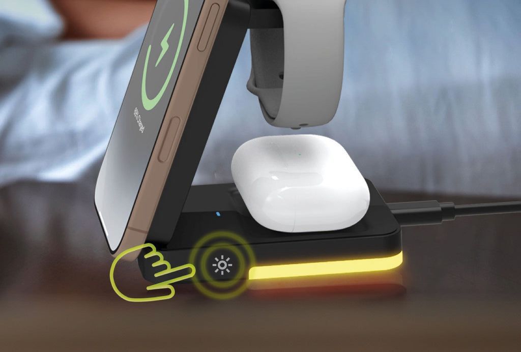 Mobile Origin 3in1 Foldable Charging Stand with light PW28 Black Mobile Origin 3in1 Foldable Charging Stand with light PW28 Black