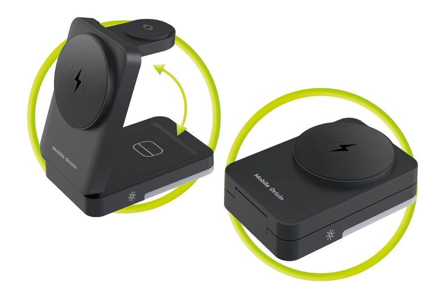 Mobile Origin 3in1 Foldable Charging Stand with light PW28 Black Mobile Origin 3in1 Foldable Charging Stand with light PW28 Black