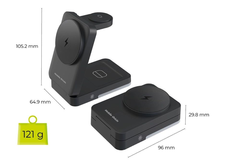 Mobile Origin 3in1 Foldable Charging Stand with light PW28 Black Mobile Origin 3in1 Foldable Charging Stand with light PW28 Black