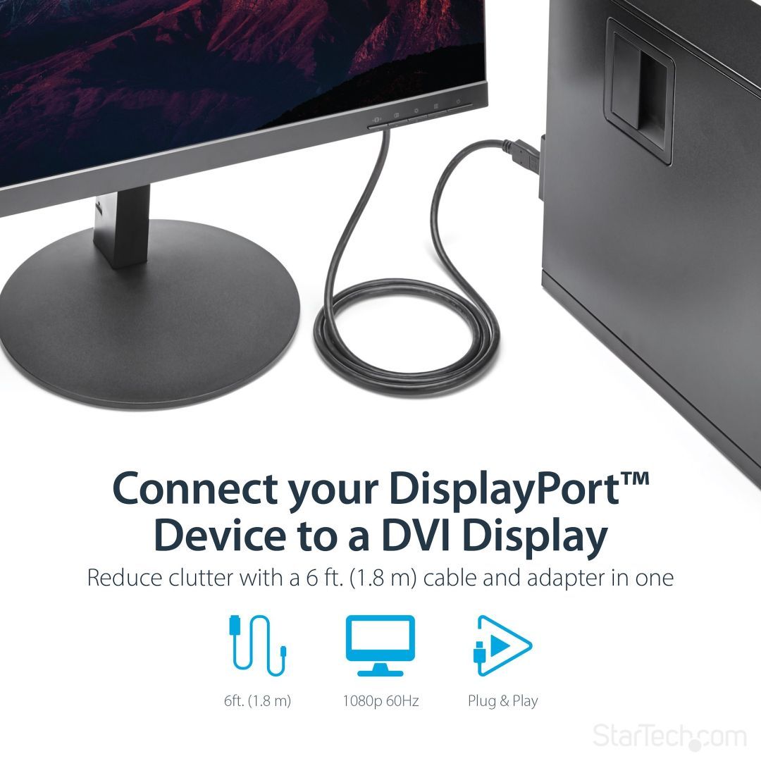 Startech DisplayPort to DVI-D Cable Single Link 3m Black Startech DisplayPort to DVI-D Cable Single Link 3m Black