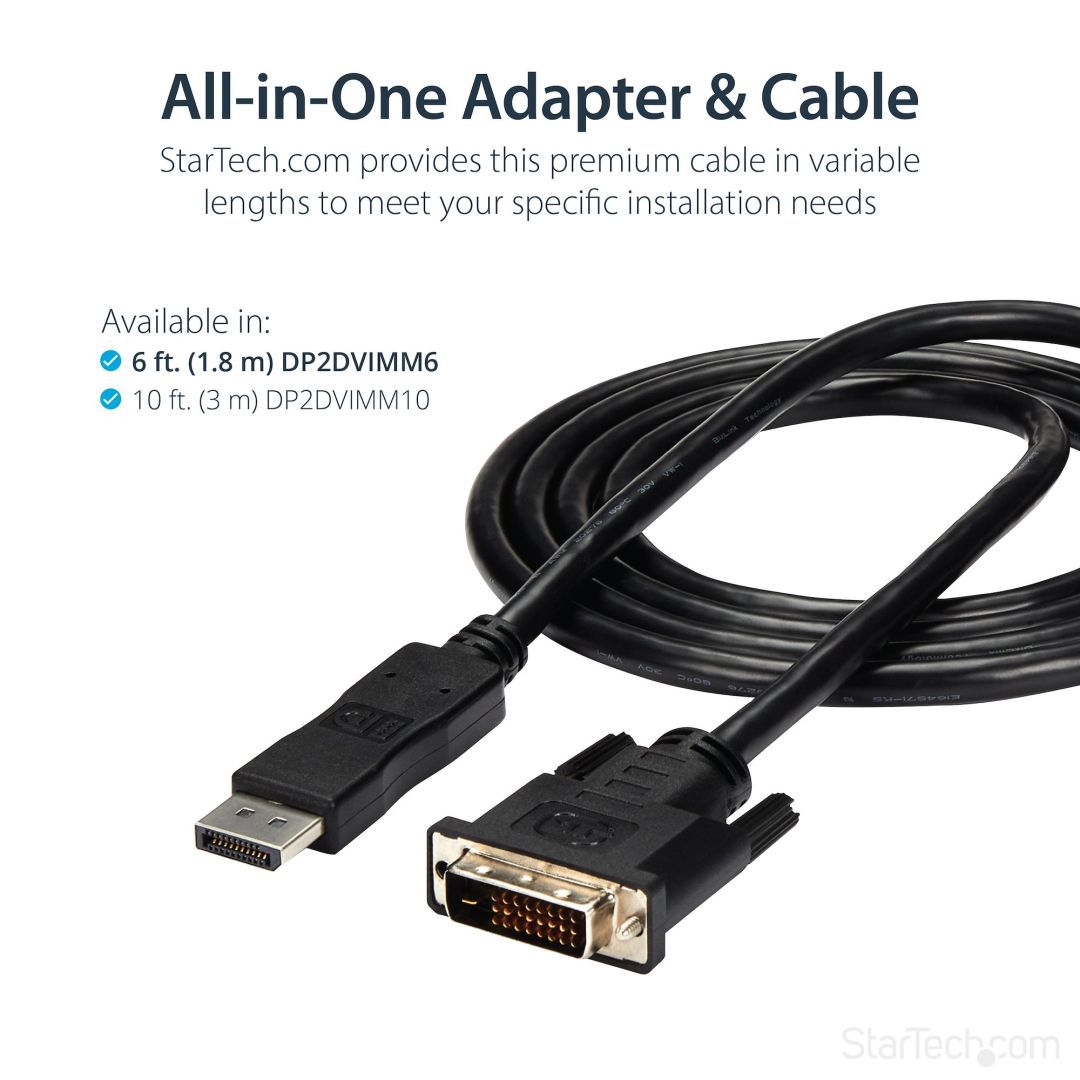 Startech DisplayPort to DVI-D Cable Single Link 3m Black Startech DisplayPort to DVI-D Cable Single Link 3m Black