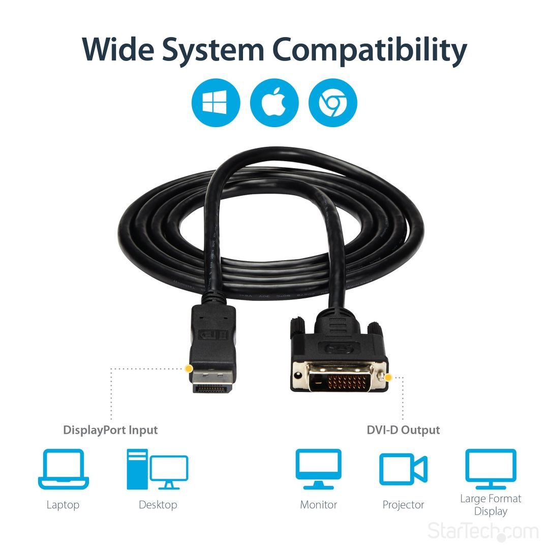 Startech DisplayPort to DVI-D Cable Single Link 3m Black Startech DisplayPort to DVI-D Cable Single Link 3m Black