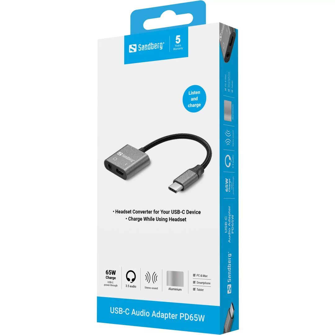 Sandberg USB-C Audio Adapter PD65W Sandberg USB-C Audio Adapter PD65W