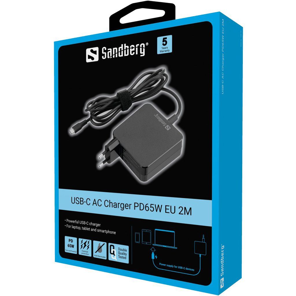 Sandberg USB-C AC Charger PD65W EU 2m Black Sandberg USB-C AC Charger PD65W EU 2m Black