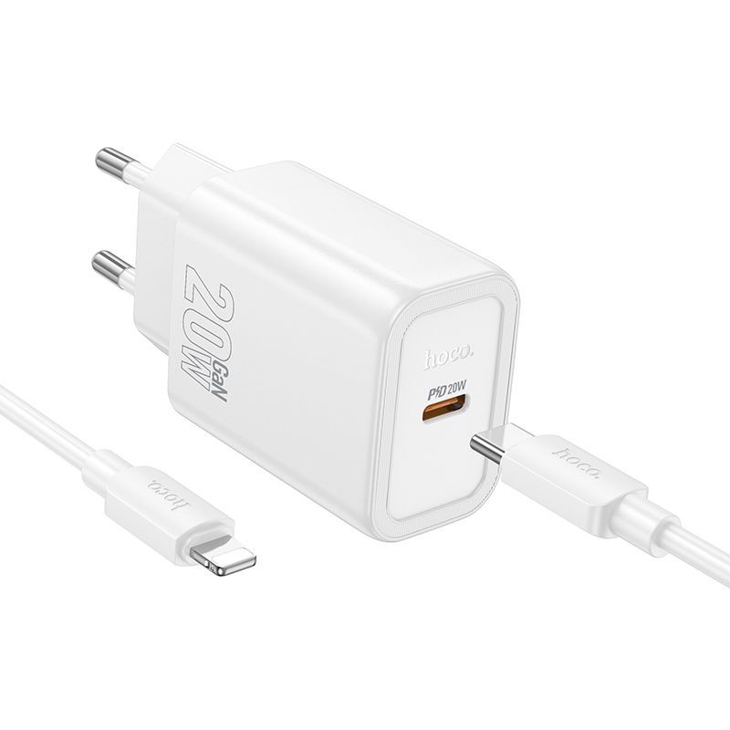 Hoco N60 Gentle USB-C PD20W charger with USB-C to Lightning cable White Hoco N60 Gentle USB-C PD20W charger with USB-C to Lightning cable White