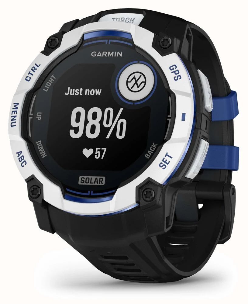 Garmin Instinct 3 50mm Solar Whitestone with Black/Bolt Blue Band Garmin Instinct 3 50mm Solar Whitestone with Black/Bolt Blue Band