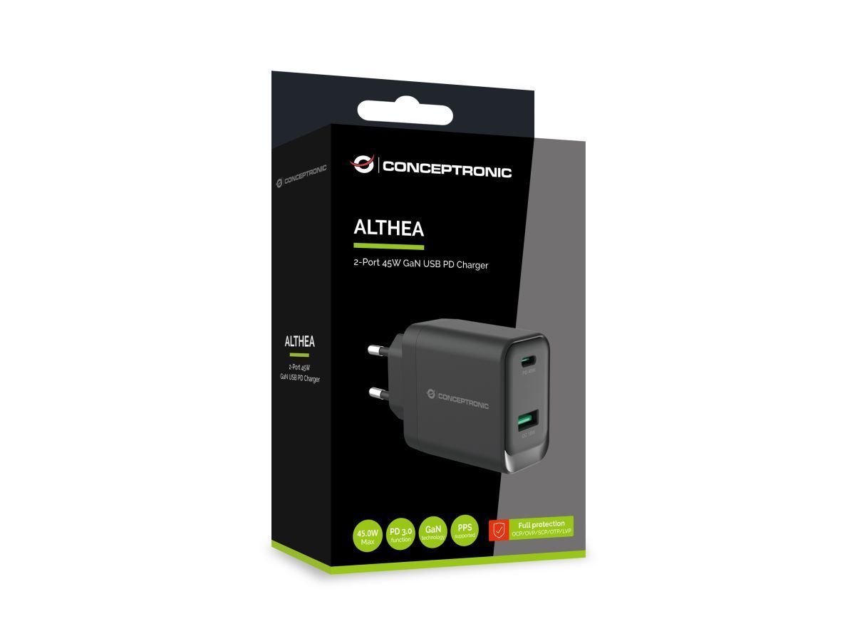 Conceptronic ALTHEA20B45 2-Port 45W GaN USB PD Charger
