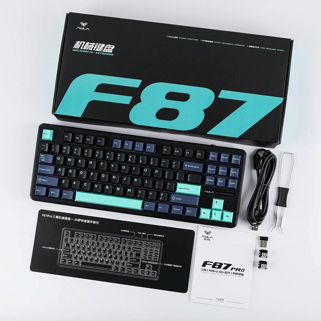 Aula F87 Pro Gasket Gaming Wireless Bluetooth Mechanical Keyboard Black/Blue US Aula F87 Pro Gasket Gaming Wireless Bluetooth Mechanical Keyboard Black/Blue US