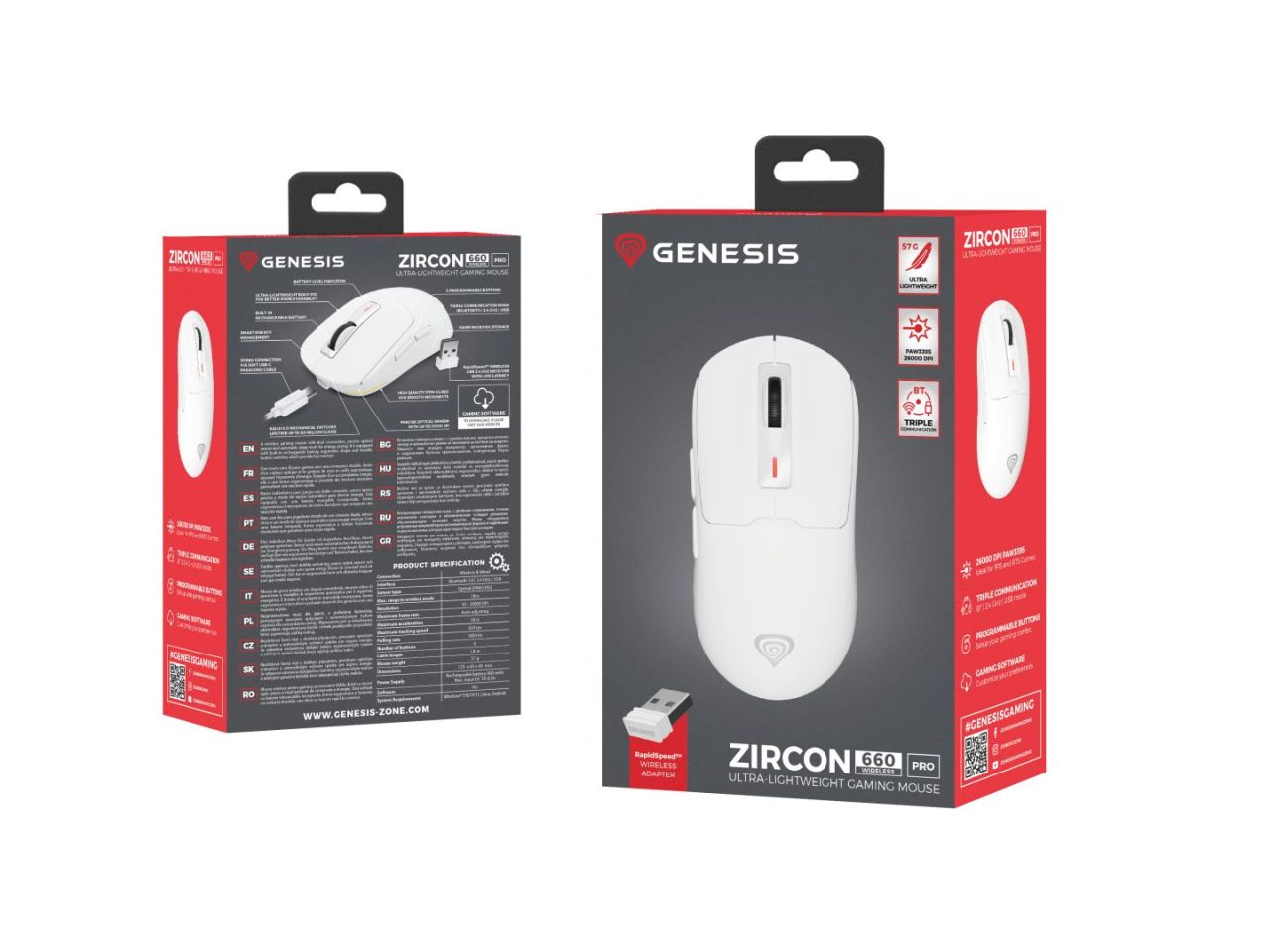 Genesis Zircon 660 Pro Wireless Bluetooth Gaming Mouse White Genesis Zircon 660 Pro Wireless Bluetooth Gaming Mouse White