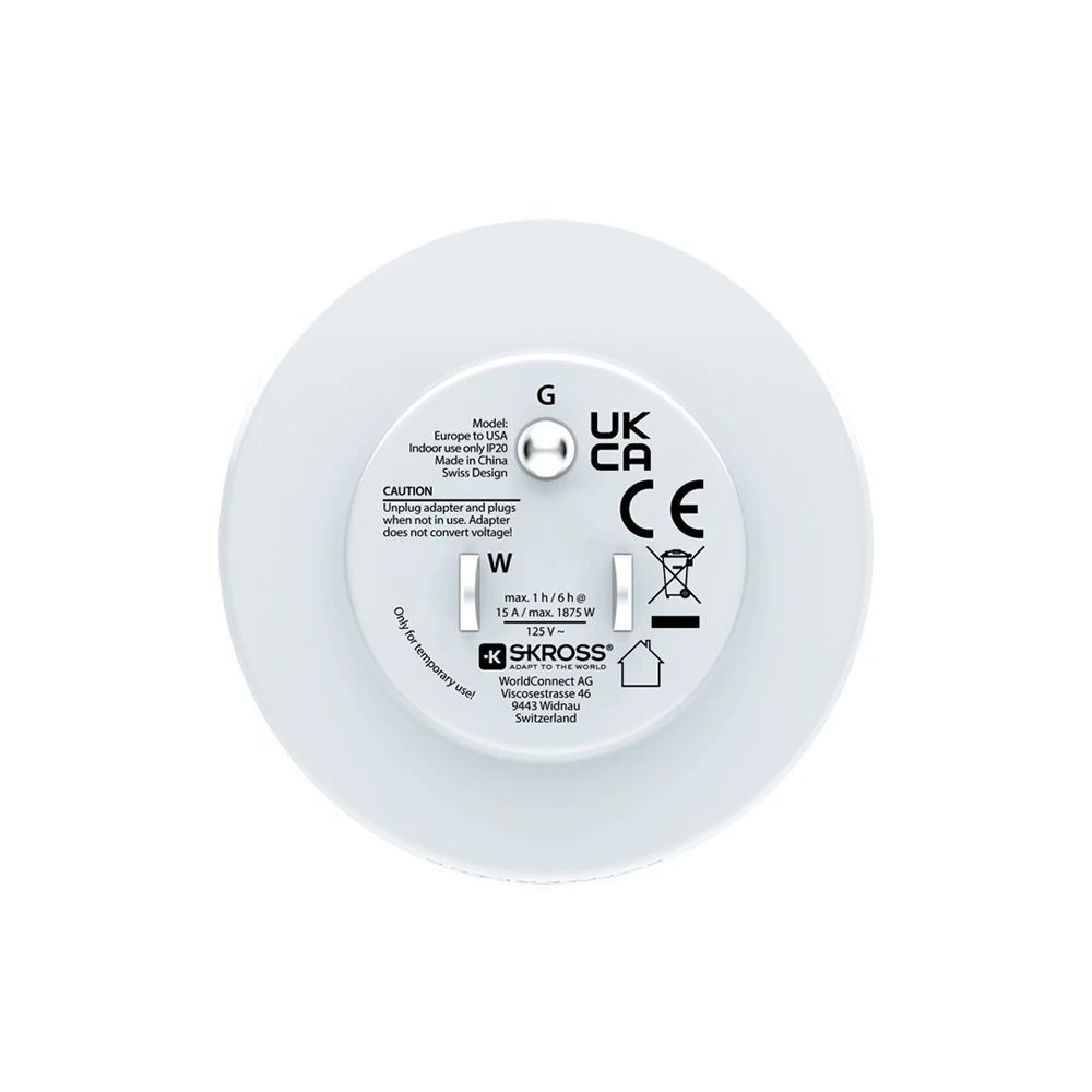 SKROSS Európába utazóknak földelt USA Adapter White