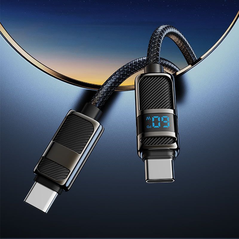 Hoco U137 USB-C to USB-C charging data cable with display 1,2m Black Hoco U137 USB-C to USB-C charging data cable with display 1,2m Black