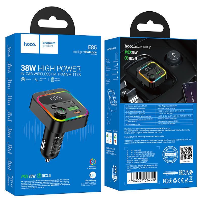 Hoco E85 Bluetooth FM-transmitter Black Hoco E85 Bluetooth FM-transmitter Black