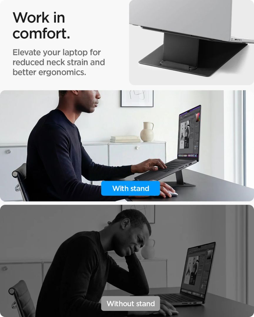 Spigen LD201-S10 Slim Fold Non Adhesive Laptop Stand Black Spigen LD201-S10 Slim Fold Non Adhesive Laptop Stand Black