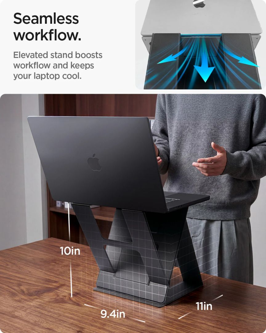 Spigen LD201-S10 Slim Fold Non Adhesive Laptop Stand Black Spigen LD201-S10 Slim Fold Non Adhesive Laptop Stand Black