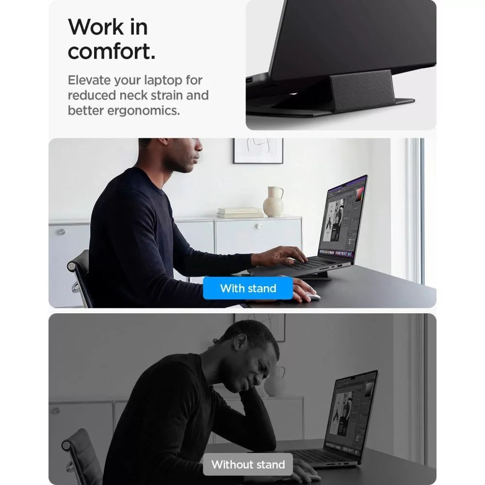 Spigen LD201-S8 Slim Fold Non Adhesive Laptop Stand Black