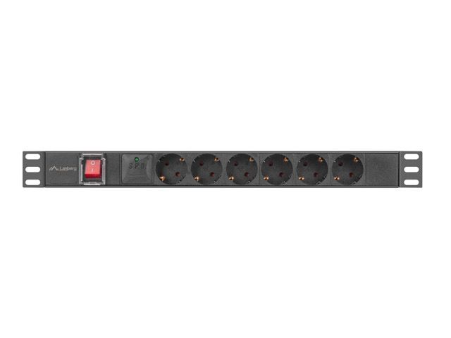 Lanberg 19" PDU/elosztósor 1U 16A 2m 6x Schuko aljzat Black