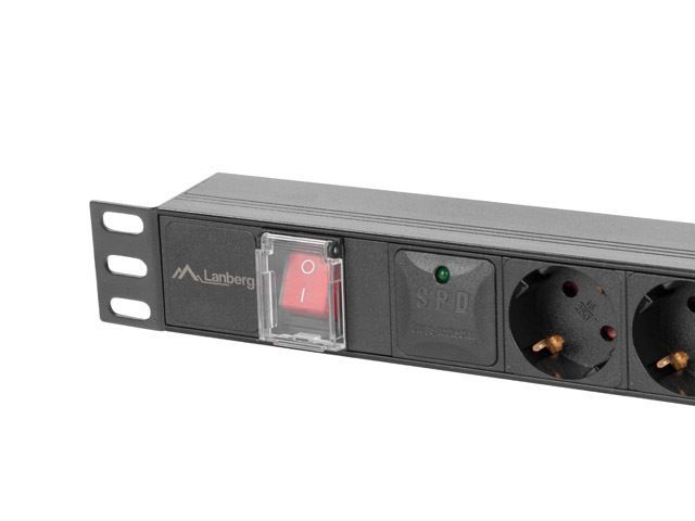Lanberg 19" PDU/elosztósor 1U 16A 2m 6x Schuko aljzat Black