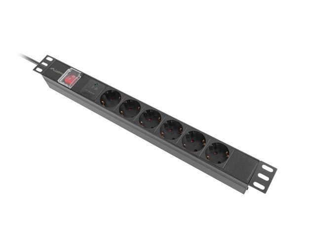 Lanberg 19" PDU/elosztósor 1U 16A 2m 6x Schuko aljzat Black