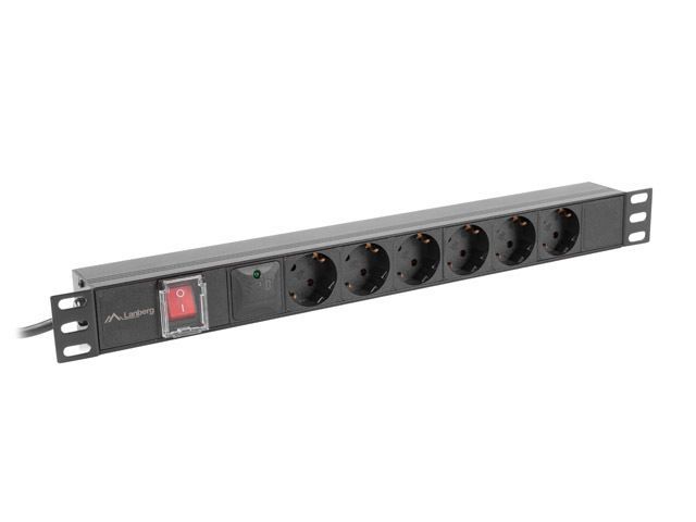 Lanberg 19" PDU/elosztósor 1U 16A 2m 6x Schuko aljzat Black