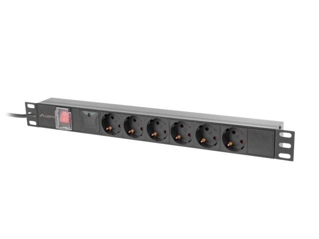 Lanberg 19" PDU/elosztósor 1U 16A 2m 6x Schuko aljzat Black